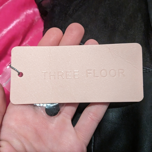 Three Floor Vegan Leather Little Black Mini Dress w/ Lace Detail - Picture 7 of 7